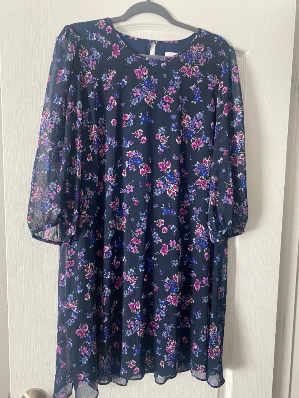 CALVIN KLEIN BLUE FLORAL FLARE DRESS SZ 14